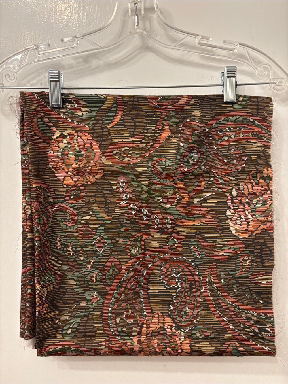 Vintage Paisley Fabric Rust & Green - 2 pieces: 60 x 28 inches & 60 x 27 inches